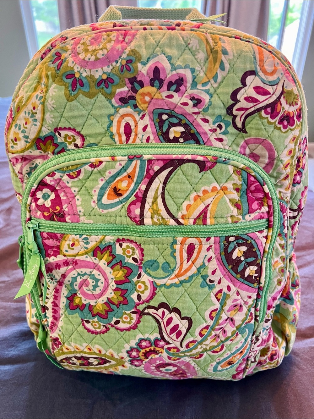 Vera Bradley Quilted Backpack in a beautiful mint & pink paisley floral print 🌸✨